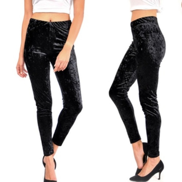 Black Crushed Velvet Leggings - Picture 2 of 3